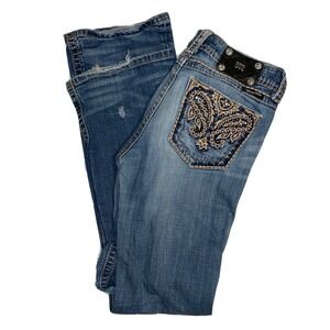 Women's MISS ME JW5367B2 Distressed Boot Blue Jeans, Size 29 x 33.5, EUC